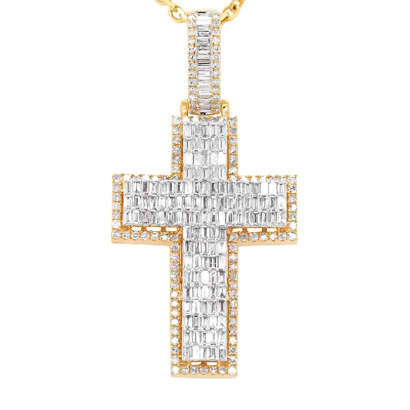 sterling silver necklaces for women-YELLOW GOLD CROSS PENDANT WITH DIAMONDS, 1.77 CT TW