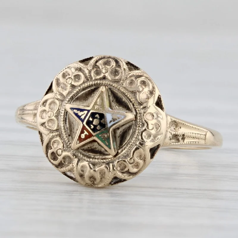 stackable engagement rings for women-Vintage Order Eastern Star Ring 10k Gold Women's OES Masonic Signet Size 6.25