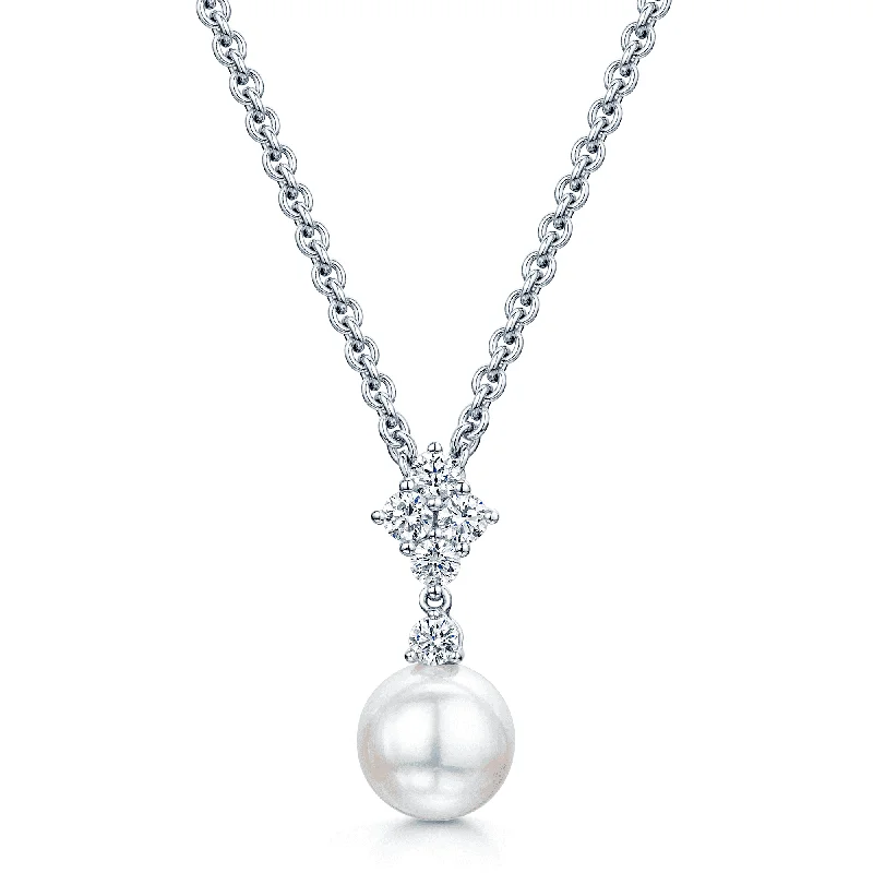 luxury necklaces for women-18ct White Gold Akoya Pearl & Diamond Classic Elegance Pendant