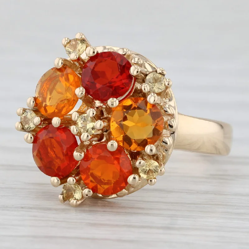 vintage engagement rings for women-Orange Fire Opal Topaz Cluster Ring 14k Yellow Gold Size 7