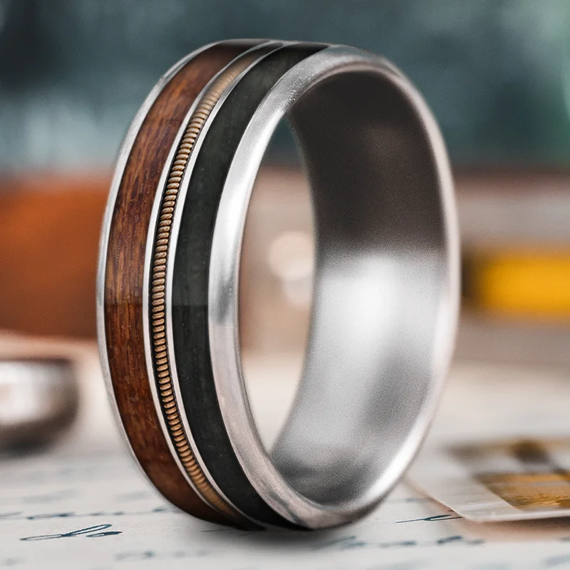 minimalist rings for women-Custom Design - 3-Inlay Metal Center tC-c5wmcFhklGOk4d1Piu0du