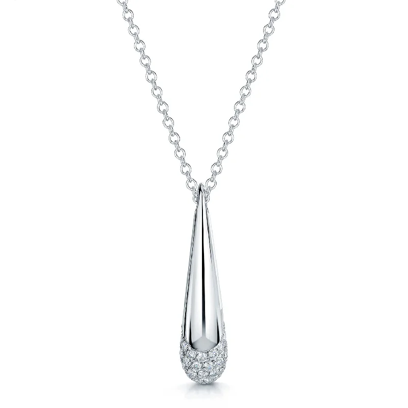 vintage-style necklaces for women-Ember Collection 18ct White Gold Diamond Pave Set Drop Pendant