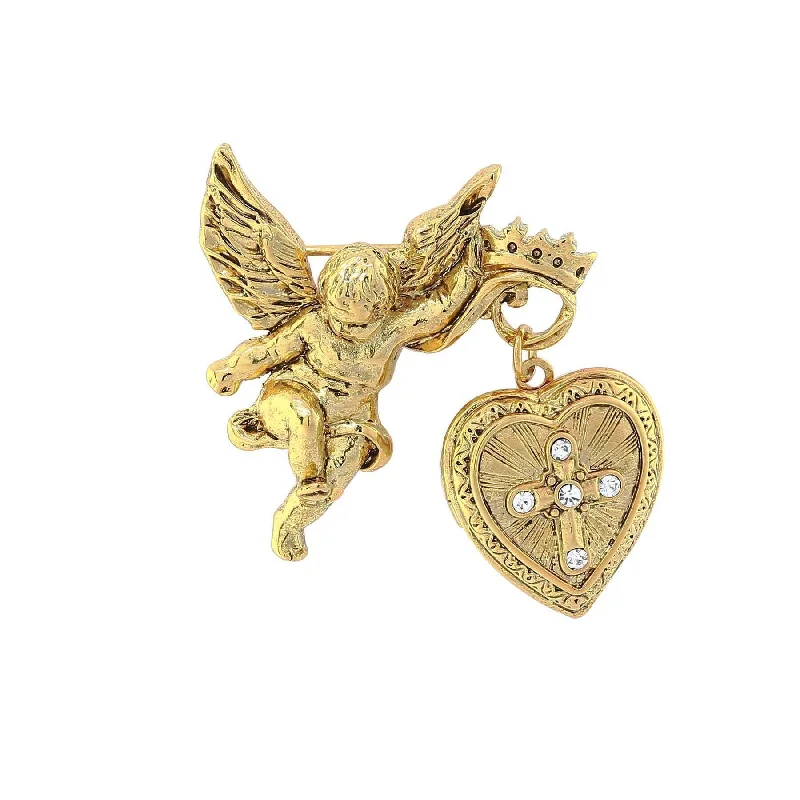 star brooches for women-Symbols Of Faith Winged Angel Crystal Cross Heart Locket Brooch