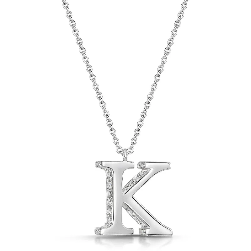 thick chain necklaces for women-18ct White Gold Diamond Initial Pendant & Chain