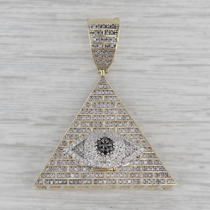 modern engagement rings for women-Large 1.03ctw Diamond All Seeing Eye Pyramid Pendant 10k Yellow Gold