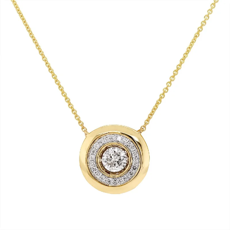 gemstone encrusted necklaces for women-YELLOW GOLD CIRCLE PENDANT WITH DIAMONDS, .50 CT TW