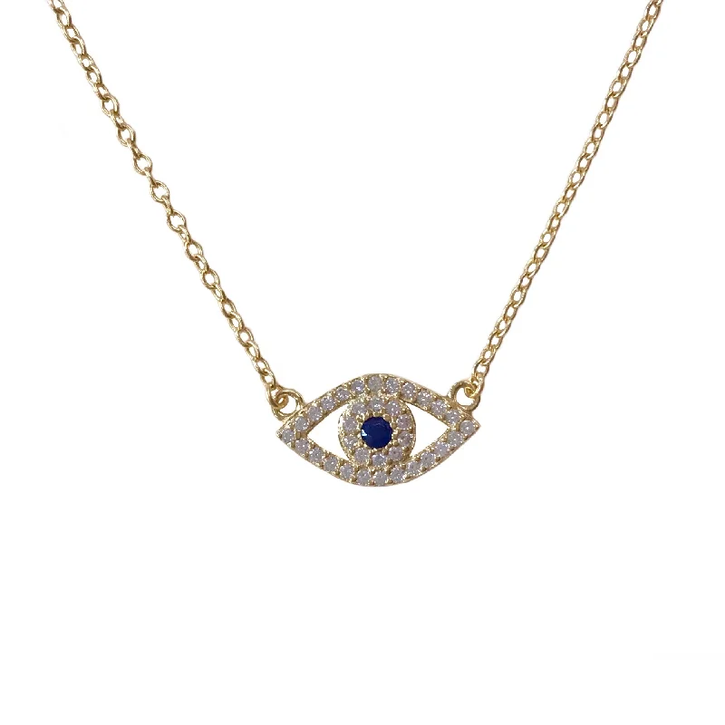 double heart necklaces for women-Evil Eye Sapphire Flat Necklace