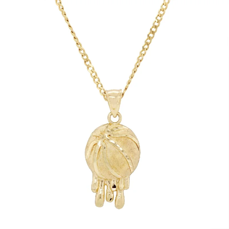 nameplate necklaces for women-YELLOW GOLD BASKETBALL CHARM