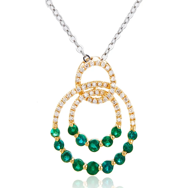 birthstone necklaces for women-YELLOW GOLD PENDANT WITH ROUND EMERALDS AND DIAMONDS, .25 CT TW