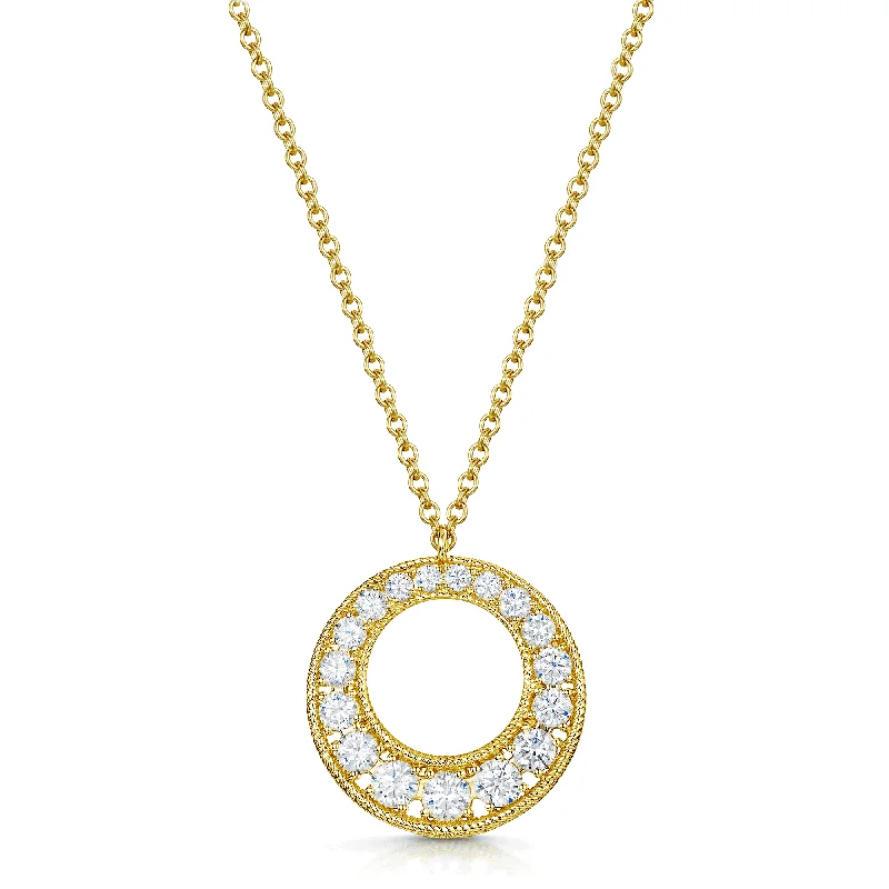 zodiac sign necklaces for women-18ct Yellow Gold Round Brilliant Cut Diamond Circle Pendant