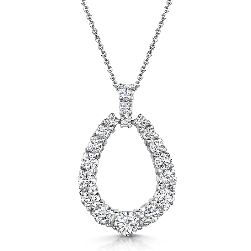 silver statement necklaces for women-18ct White Gold Open Pear Shape & Graduated Diamond Pendant