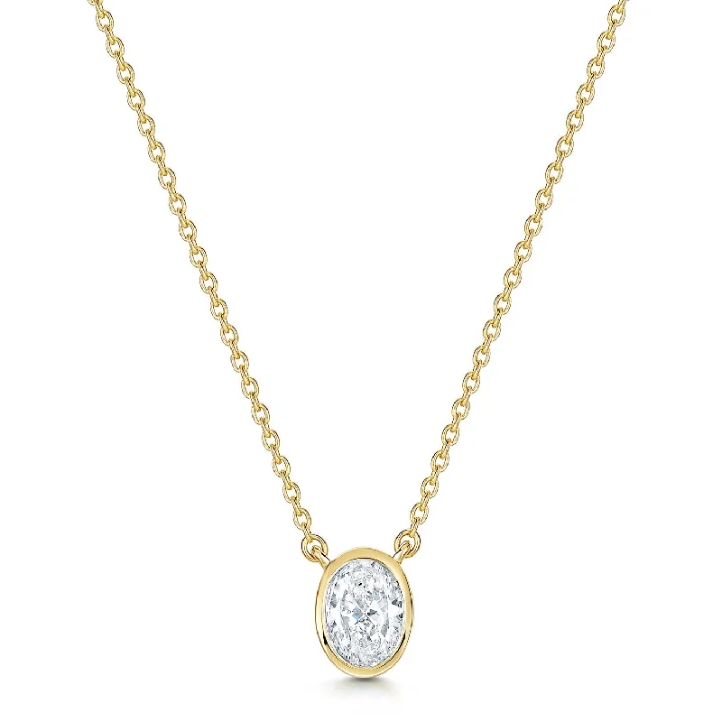 custom-designed necklaces for women-18ct Yellow Gold Oval Cut Diamond 0.80ct Rub Over Pendant