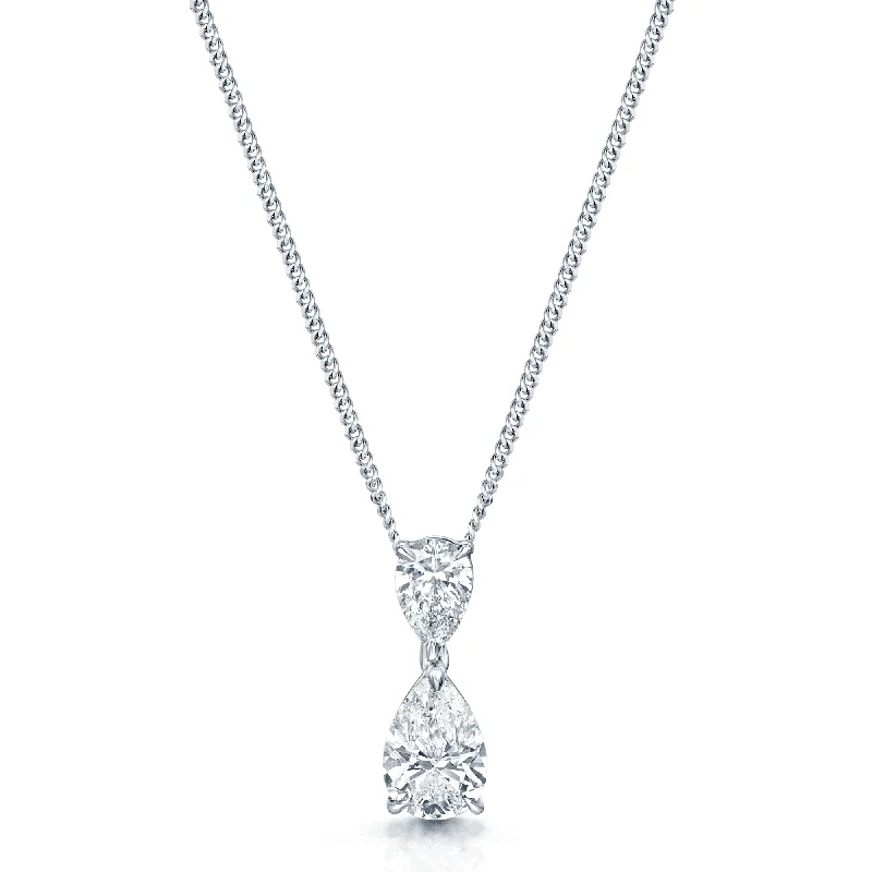 contemporary necklaces for women-18ct White Gold GIA Certificated Pear Shaped Diamond Two Stone Pendant