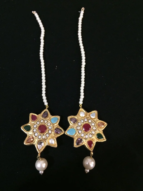 crystal earrings for women-Sitara Pakistani Kundan earrings with pearl ear supports(SHIPS IN 4 WEEKS )