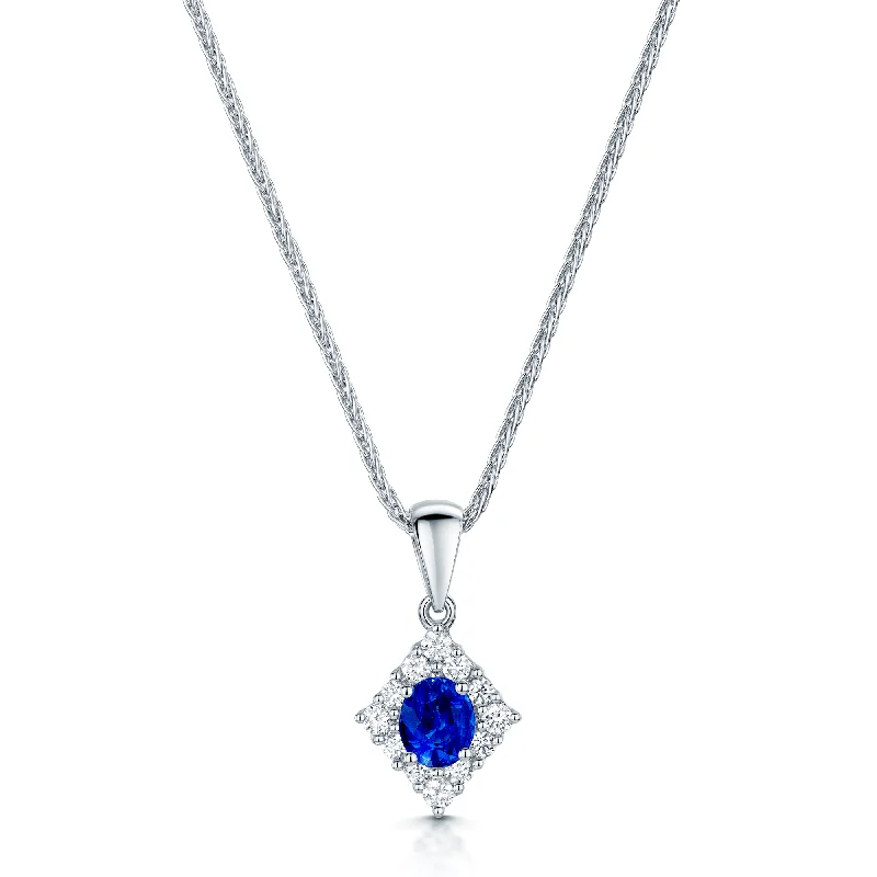 elegant diamond necklaces for women-18ct White Gold Oval Cut Sapphire And Diamond Halo Pendant