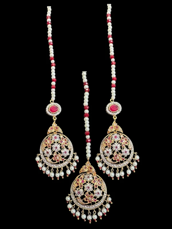 designer earrings for women-Zehra earrings tika in red/ ruby ( SHIPS IN 4 WEEKS )