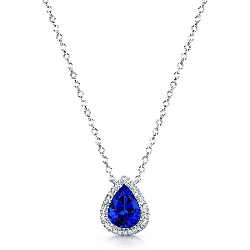 vintage necklaces for women-18ct White Gold Pear Cut Tanzanite And Diamond Halo Pendant