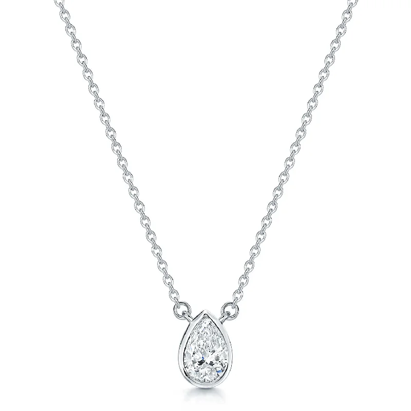 short chain necklaces for women-18ct White Gold Pear Cut Diamond 0.80ct Rub Over Pendant