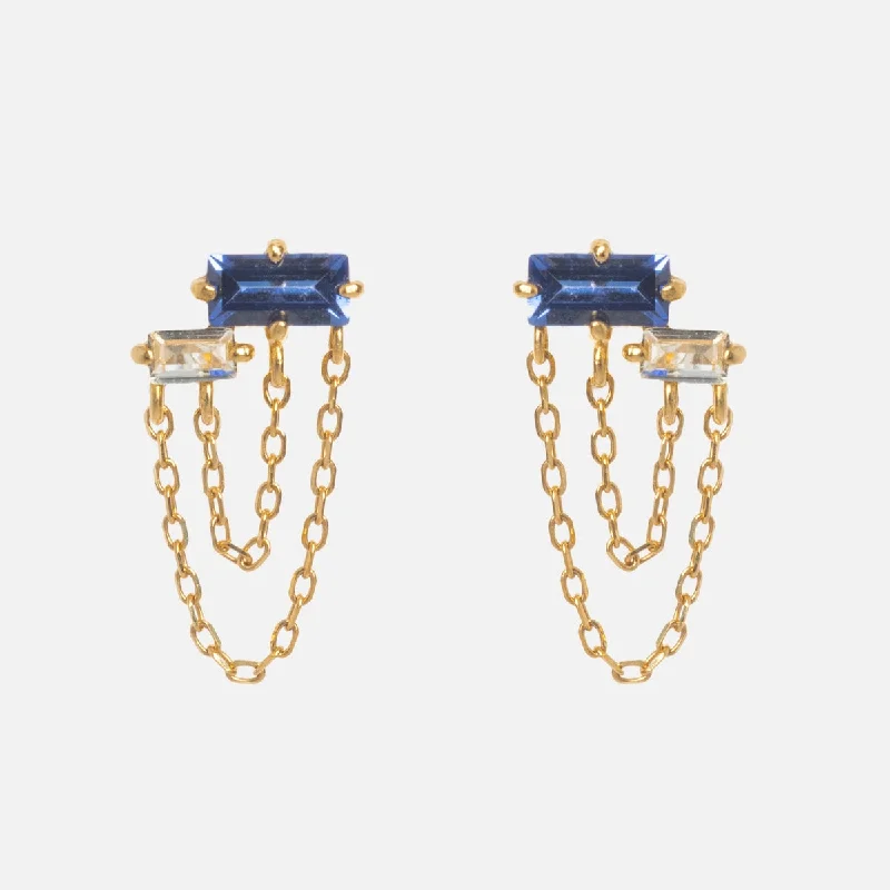 luxury diamond earrings for women-Solid Gold 2024 December Capsule Tanzanite Chain Dangle Earrings