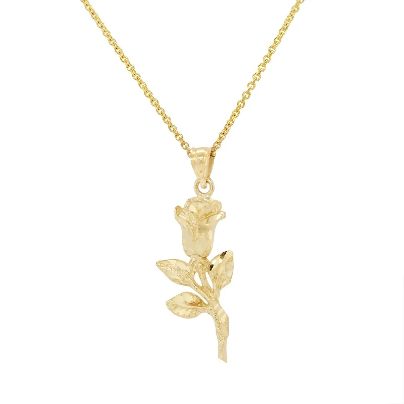 inspirational necklaces for women-YELLOW GOLD ROSE CHARM PENDANT