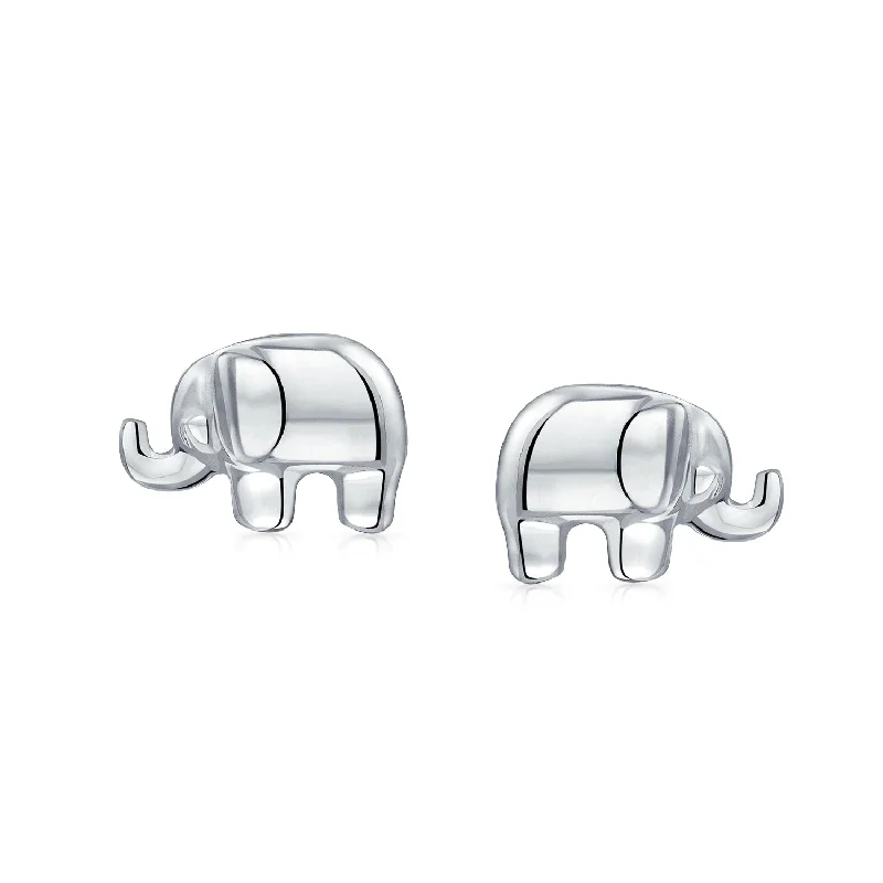 fun earrings for women-Lucky Elephant Stud Earrings in Polished Sterling Silver for Animal Lovers