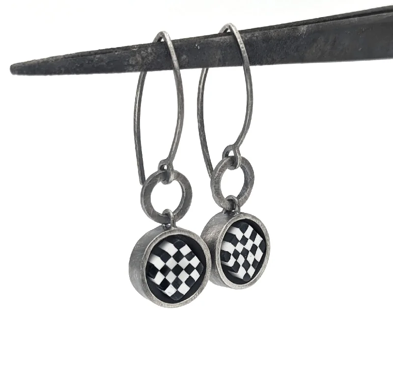 gold-plated earrings for women-Checkerboard Earrings in Sterling Silver and Polymer