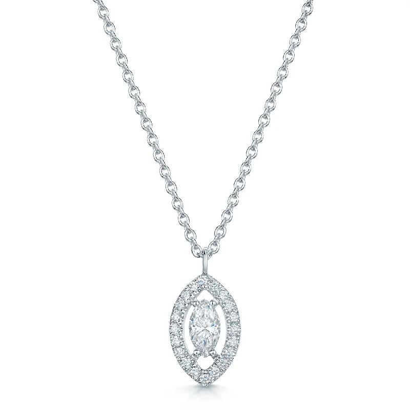 handmade necklaces for women-18ct White Gold Marquise Cut Diamond Pendant