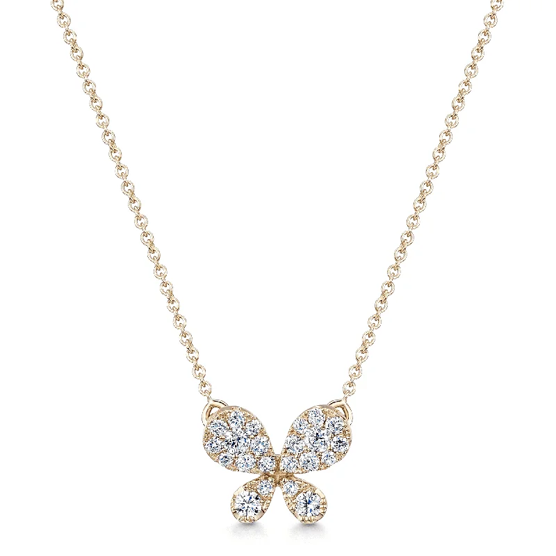 long pendant necklaces for women-18ct Yellow Gold Pave Set Diamond Butterfly Pendant