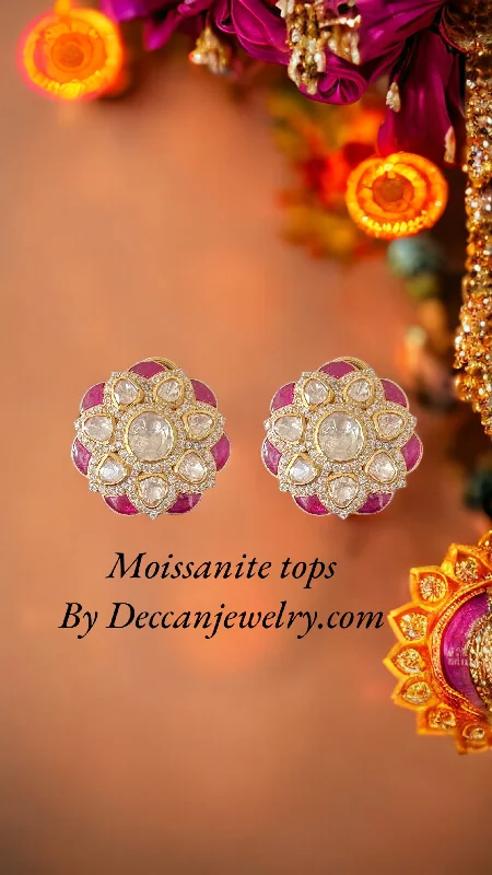 statement earrings for women-Moissanite gold plated silver earrings ( READY TO SHIP )