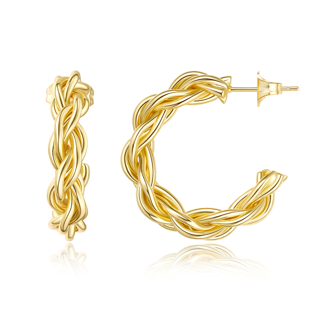 personalized earrings for women-Dainty Gold Plated Chunky Twist Rope Hoop Earrings