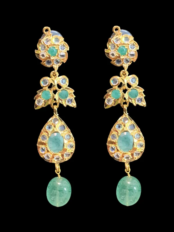 colorful earrings for women-DER398 Gold plated emerald earrings ( READY TO SHIP)