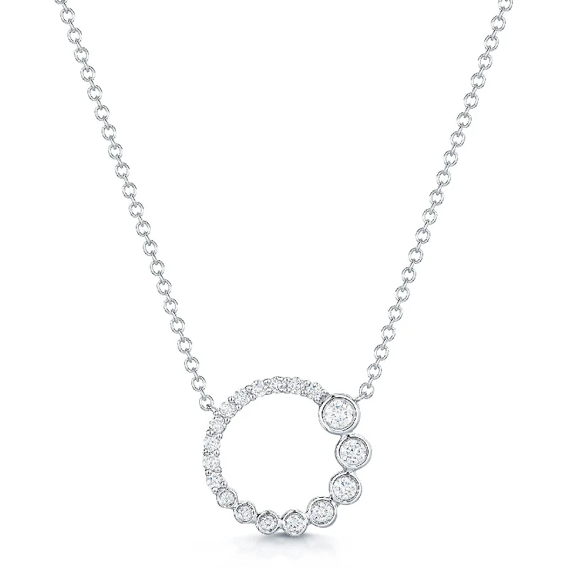 initial necklaces for women-18ct White Gold Diamond Open Circle Rub-Over Set Pendant