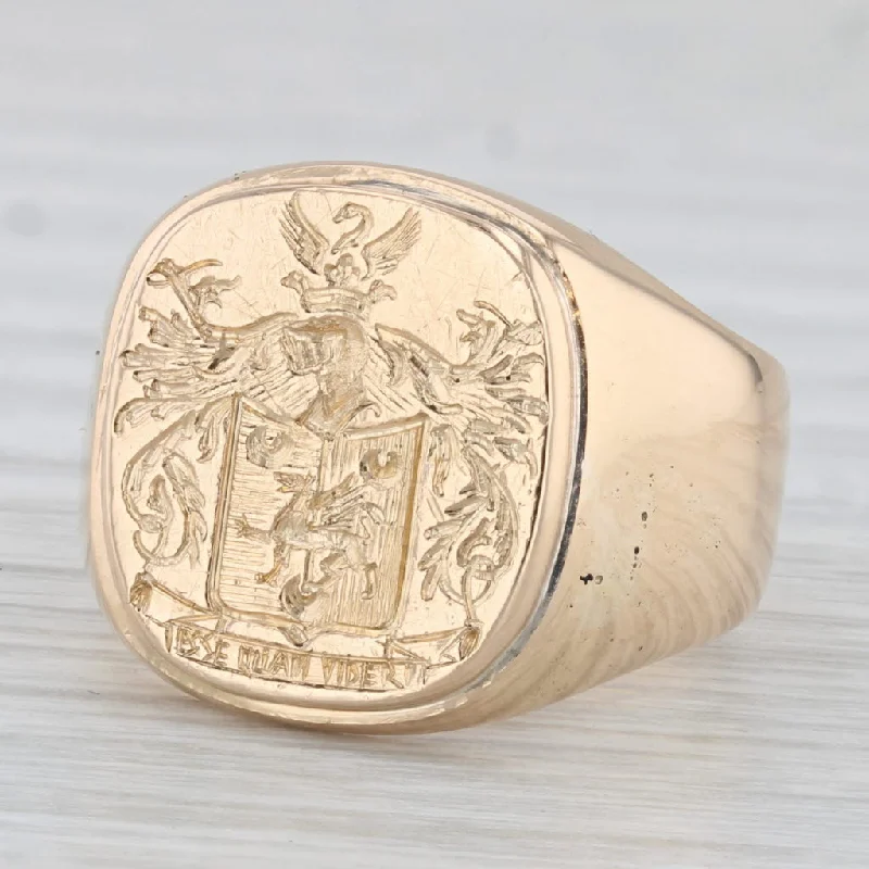 affordable engagement rings for women-Hand Engraved Coat of Arms Signet Ring 18k Gold Family Crest Esse Quam Videri