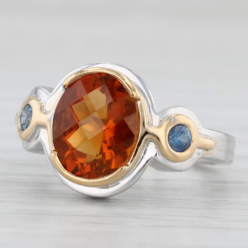 heart-shaped engagement rings for women-2.85ctw Orange Citrine Blue Sapphire Ring 14k Rose White Gold Size 6