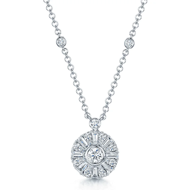 gold-plated necklaces for women-18ct White Gold Mixed Cut Diamond Sun Circle Pendant