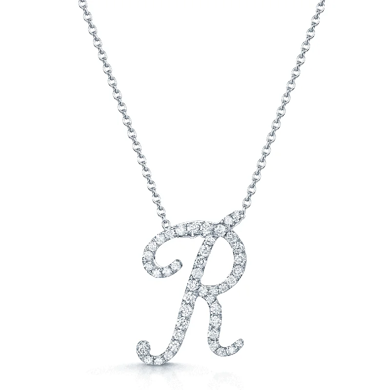 religious necklaces for women-18ct White Gold Diamond Initial "R" Pendant