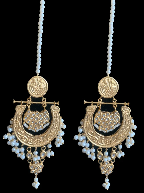 geometric earrings for women-DER262 Jaza kundan chandbali earrings with pearls( READY TO SHIP)