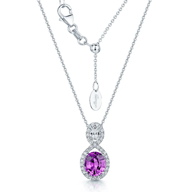 pendant necklaces for women-18ct White gold Oval Pink Sapphire And Oval Diamond Figure Eight Cluster Pendant