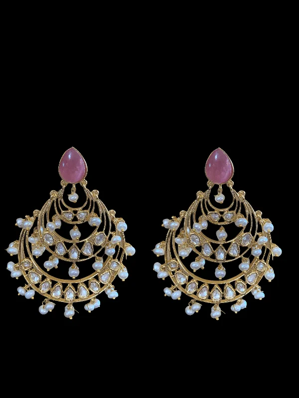 heart-shaped earrings for women-DER67 Tahira cz earrings in fresh water pearls- PINK ( READY TO SHIP)