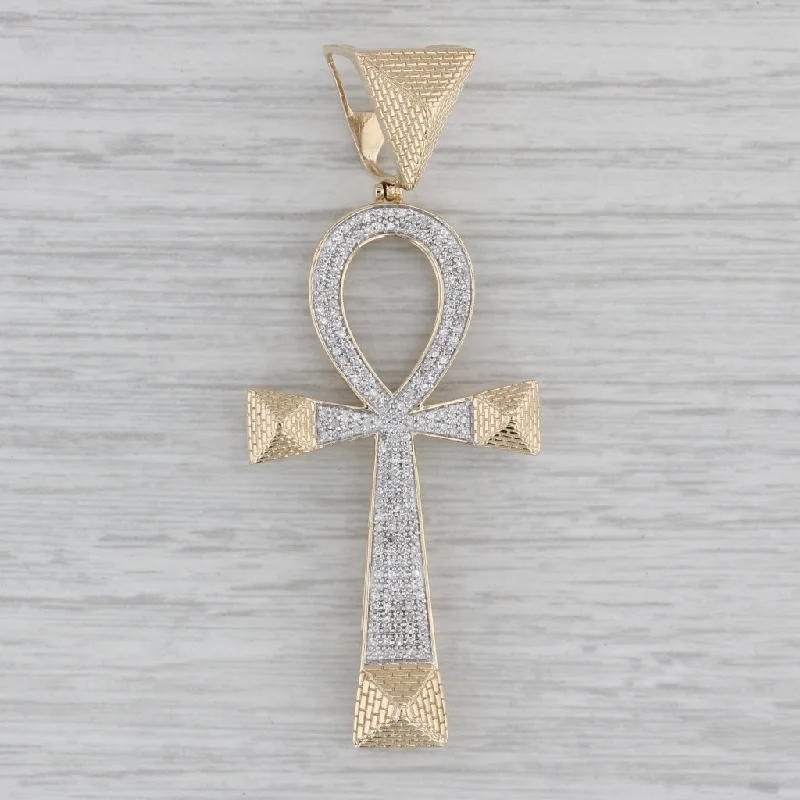 luxury diamond engagement rings for women-0.50ctw Diamond Ankh Cross Pendant 10k Gold Large Statement Egyptian