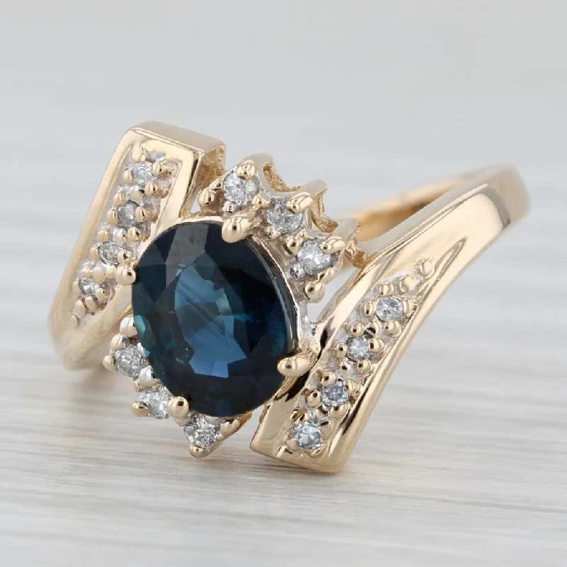 affordable engagement rings for women-1.50ctw Blue Sapphire Diamond Bypass Ring 14k Yellow Gold Size 6.5