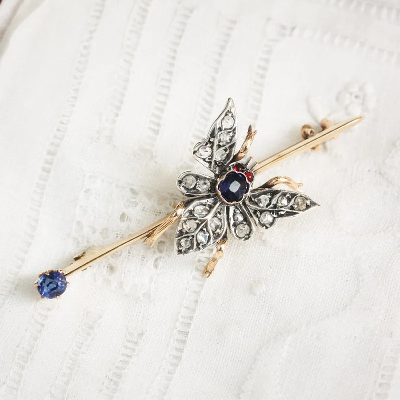 designer brooch pins for women-Late Victorian Sapphire & Diamond Butterfly Brooch