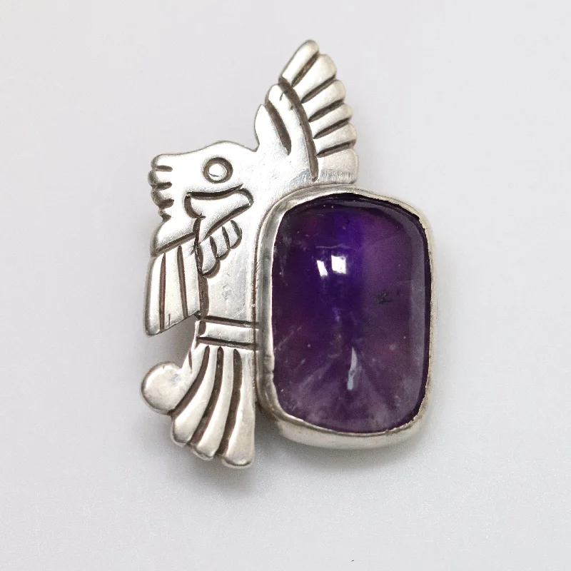 decorative brooches for women-William Spratling Jewelry | Taxco Silver Amethyst Eagle Vintage Brooch