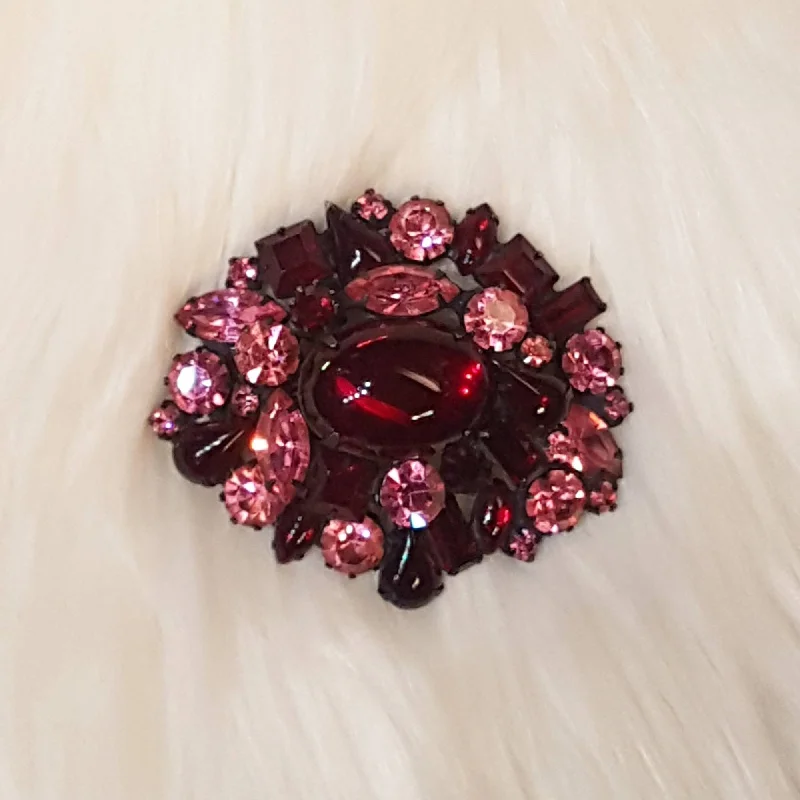 colorful brooches for women-Robert Brooch Red Pink Crystal Vintage Large