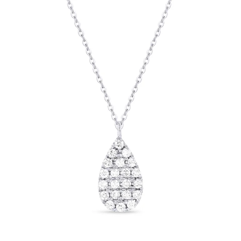 bridal necklaces for women-WHITE GOLD TEARDROP SHAPED DIAMOND PENDANT, .14 CT TW