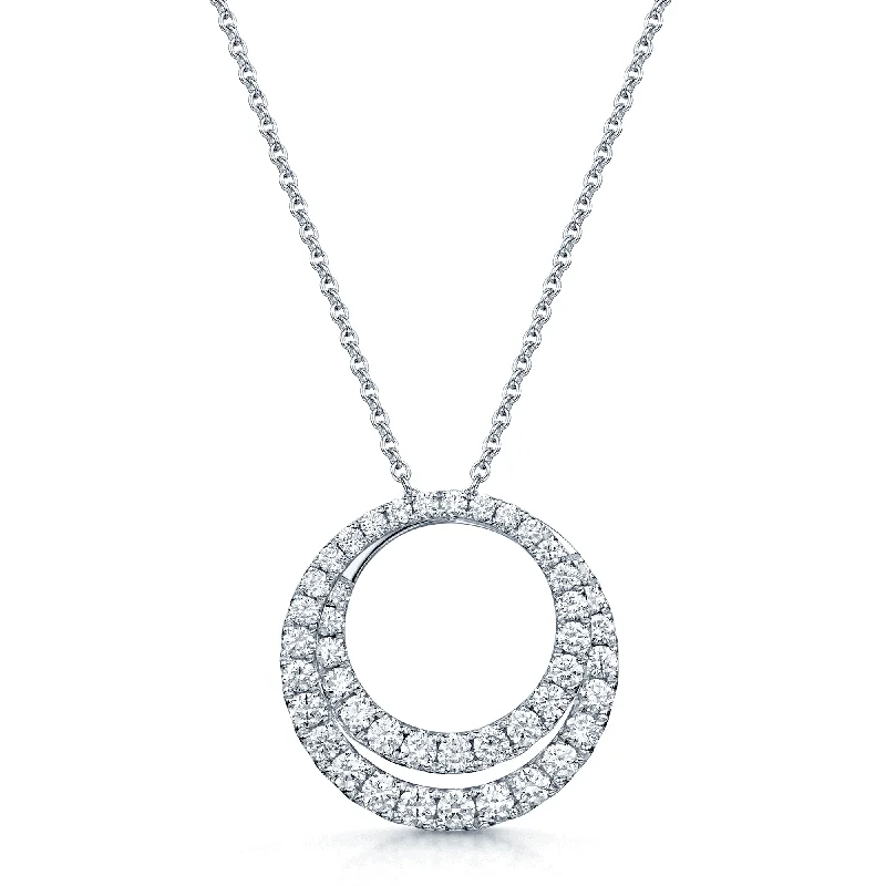 gold name necklaces for women-18ct White Gold Round Brilliant Diamond Double Fancy Circle Pendant