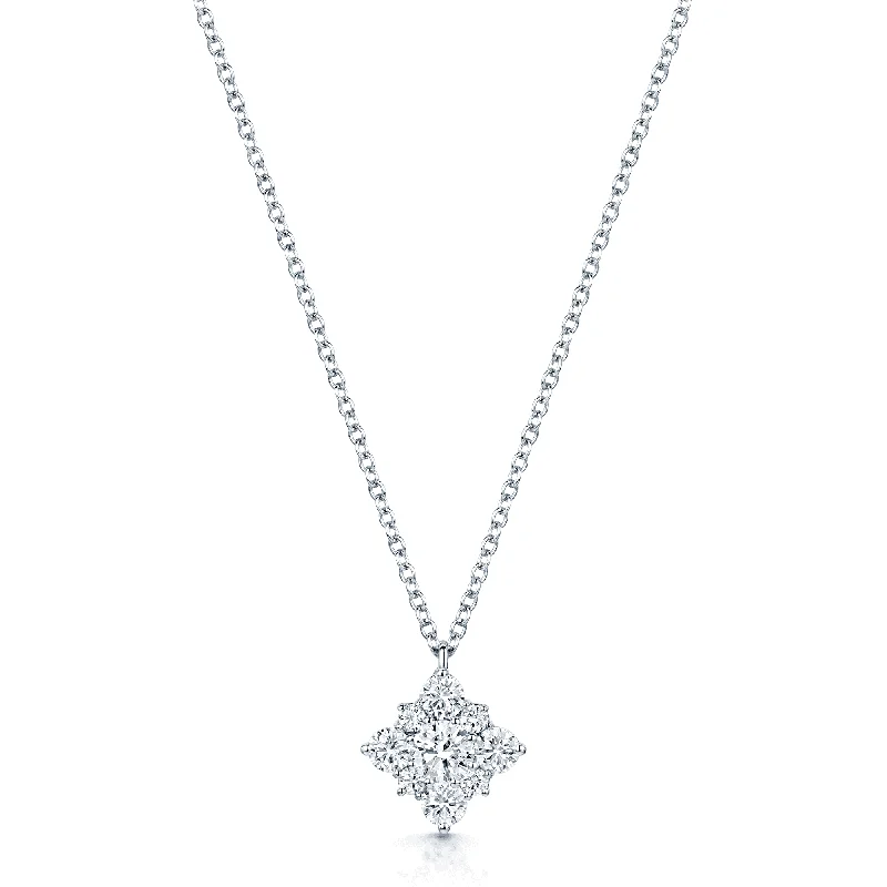 choker necklaces for women-18ct White Gold GIA Certificated Diamond Off Set Square Cluster Pendant