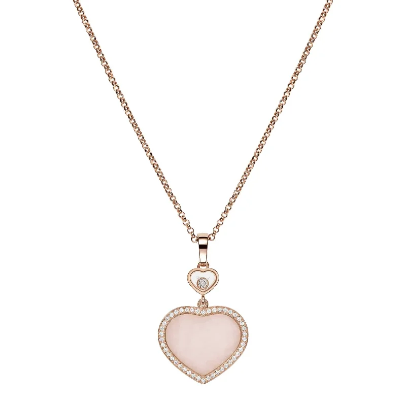 personalized name necklaces for women-18ct Rose Gold Happy Hearts Pink Opal & Diamond Surround Pendant