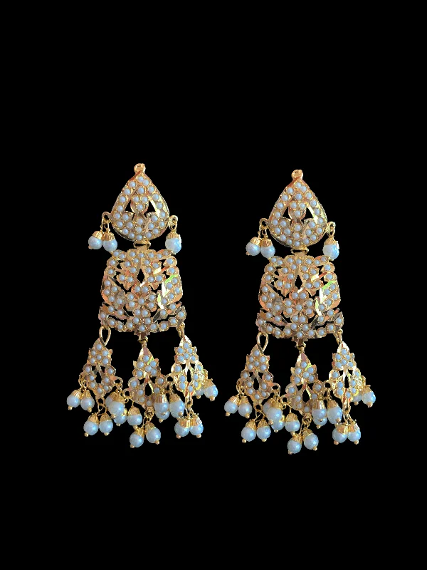 gold drop earrings for women-DER121 Jadau dangler earrings in shell pearls  ( SHIPS IN 4 WEEKS )