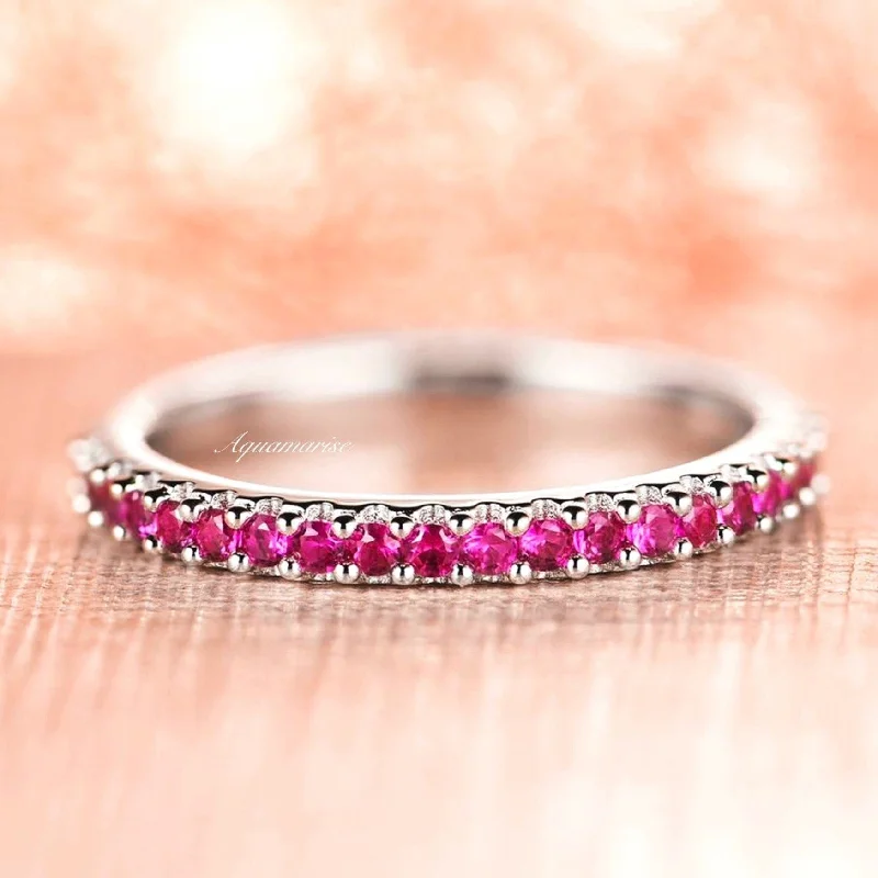 cocktail rings for women-Valencia Ruby Band- Sterling Silver